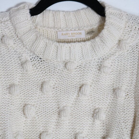 Ramy Brook Rachel Ivory Pom Pom Sweater XS Alpaca Wool Crewneck Bishop Sleeve - Picture 4 of 8